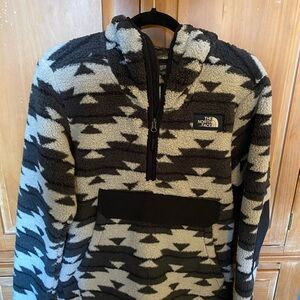The North Face Black and Gray Patterned Fleece Hoodie